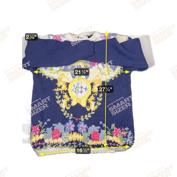 JENNIFER READ Blue Periwinkle Floral Easter Spring Hand Knitted Sweater Medium - Picture 4 of 4